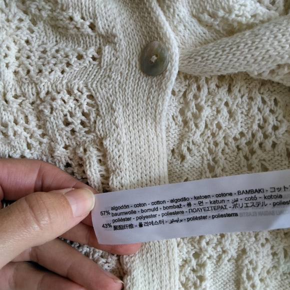 Zara Women's Pointelle Knit Cardigan Sweater Button Down in Cream Size M Cottage - Picture 7 of 7
